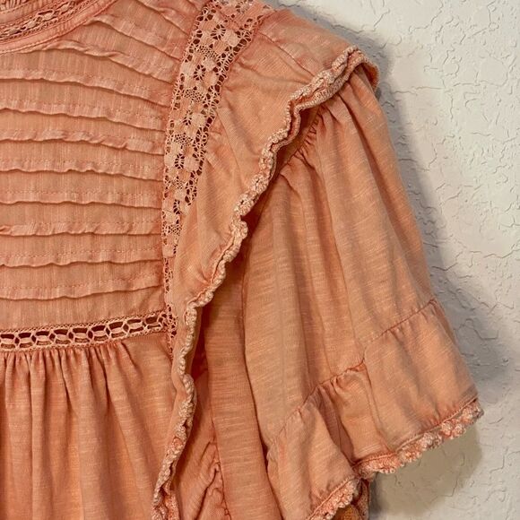 Free People Light Peach Orange Peasant Flutter Sleeve Size Small - Picture 4 of 9